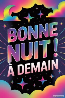 Texte coloré Bonne nuit ! À demain avec un fond étoilé et des couleurs vives.