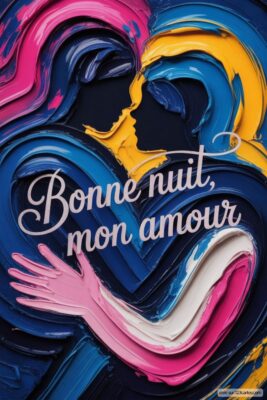 Silhouettes de deux personnes se tenant enlacées, avec un fond et un texte affectueux.