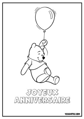 Winnie l'ourson tenant un ballon et semblant flottant dans les airs.