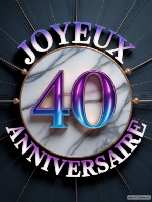 Carte virtuelle anniversaire 40 ans avec chiffres en dégradé violet sur fond marbré