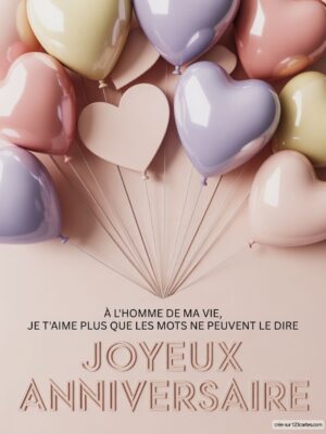 Carte virtuelle anniversaire homme avec cœurs pastel et texte «Joyeux Anniversaire«