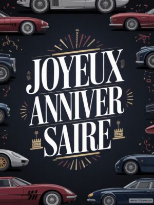 Carte virtuelle anniversaire hommes, voitures vintage.