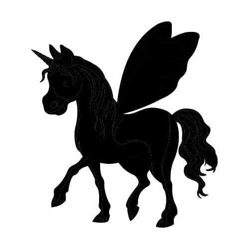 Silhouette licorne avec des ailes de papillon.