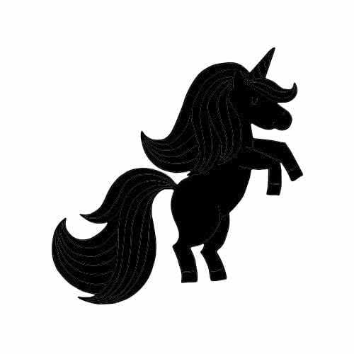Silhouette licorne dressée sur ses pattes arrière.